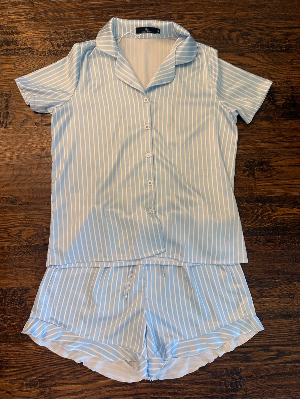 NWOT Women's Light Blue Striped Short Pajama Set